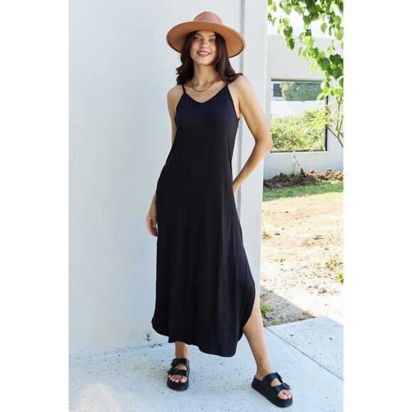 Ninexis Good Energy Full Size Cami Side Slit Maxi Dress In Black - Picture 7 of 11